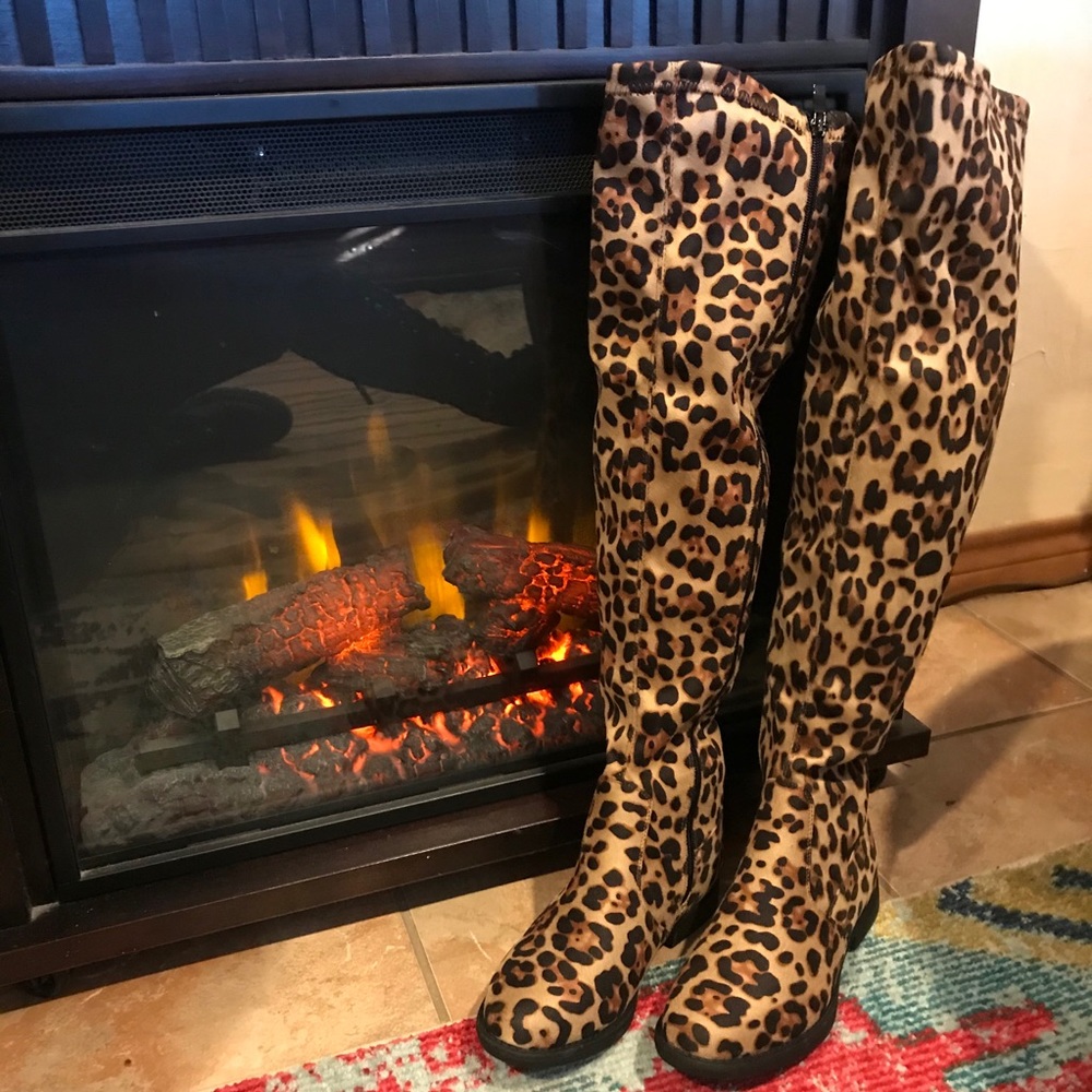 Leopard over the knee boots